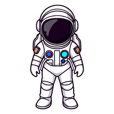 Futuristic female astronaut in a high-tech spacesuit, sleek helmet with reflective visor, detailed sci-fi armor, standing pose, science fiction aesthetic sticker