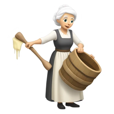 Old Caucasian lady white hair churning butter up and down sticker