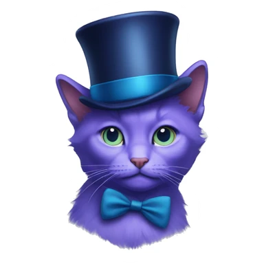 purple haired cat in blue top hat blue eyes  sticker