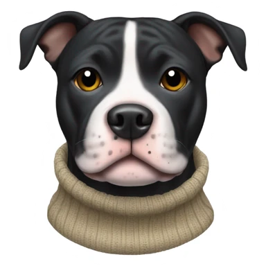 Black Staffordshire bull terrier wearing a sweater sticker