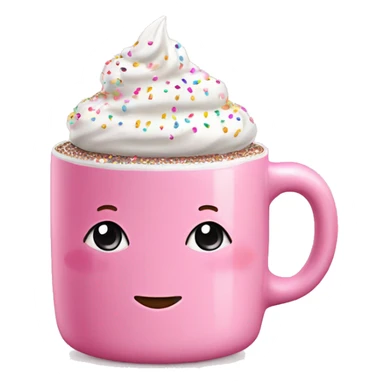 Glossy pink mug with hot chocolate and whipped cream on top with sprinkles  sticker