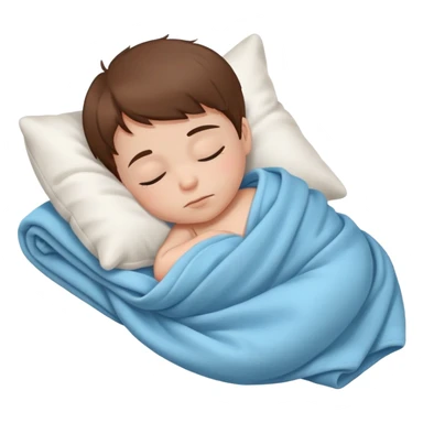 Baby boy with brown hair, white skin, sleeping with blanket and pillows sticker