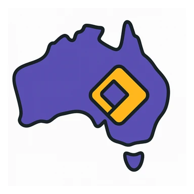 Map of Australia with the official Microsoft Power Pages icon overlay, no digital web overlay, use #403DAD as the main color, clean and modern, no text sticker