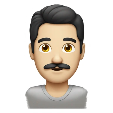 German guy with black middle parted hair and a moustache sticker