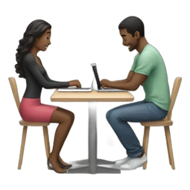 two people sitting across a table using macbooks sticker