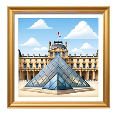 Cinematic Realistic Louvre Museum Landmark Emoji, depicted with the historic museum facade and glass pyramid rendered with lifelike detail and elegant, ambient lighting. sticker