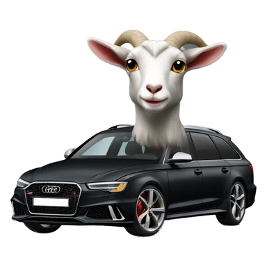 Goat in puffy black coat driving Audi 2024 RS6 sticker
