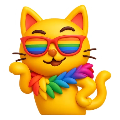 Make the posh cat funny and flamboyantly gay, featuring rainbow sunglasses, a feather boa, and a sassy pose, in the style of 3D emoji with no background. sticker