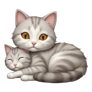 grey and white small cat with its eyes closed lying down with his head leaning on his paw sticker