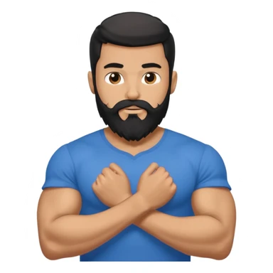 generate an ios genmoji of a 20 year old tan boy with long long long black beard that reaches his chest. Big biceps. wearing a blue shirt that fits his arms sticker