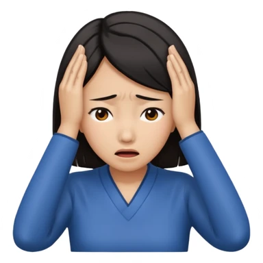 Asian woman agonizing over her head with her hands sticker