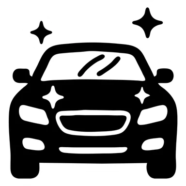 solid icon of a premium luxury car, glossy black with several small stars and clear reflections, pristine spotless appearance, minimal and elegant sticker