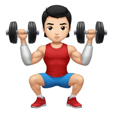 a pretty bratz boy with black hair and a red tshirt, big biceps picking up dumbells sticker
