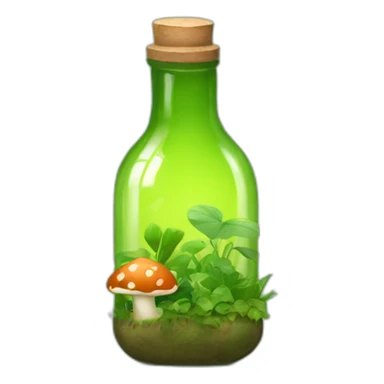 Bottle with green background and plants with mushrooms  sticker