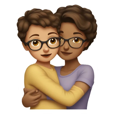 brunette short haired mom with tortoiseshell glasses hugging tan brown haired baby sticker