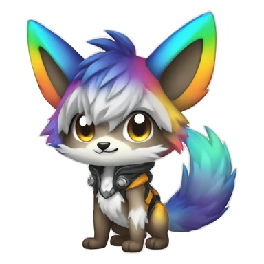 shiny, colorful, gradient, Kemono-style, Chibi, Anthro-Fur-Sona-Fakémon, techwear, Full Body sticker