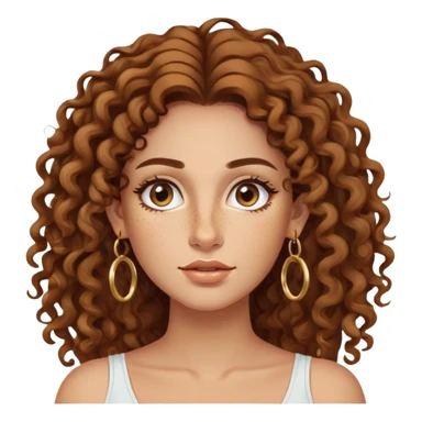 Attractive Greek woman with a wide face, freckles, long curly brown hair and gold hoop earrings sticker