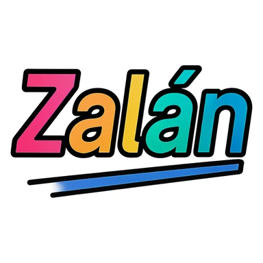 modern colorful gradient typography of the name Zalán with dark outline, dynamic slanted or partial underline, in the style of reference patterns sticker