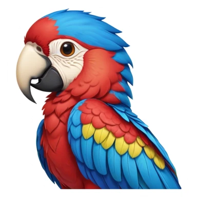 Cinematic Realistic Cute Macaw Portrait Emoji, Head tilted playfully and inquisitively, featuring a compact, lively build with intricately detailed, vivid scarlet and blue feathers and a charming, expressive face with round, sparkling eyes full of tropical wonder, rendered with realistic texture and vibrant natural hues, high shine, affectionate and spirited, styled with a touch of whimsical rainforest charm, soft glowing outline, capturing the essence of a mischievous yet lovable macaw that seems poised to flutter playfully into your arms! sticker