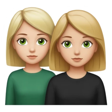 A girl with short blonde hair and green eyes standing next to girl with long brown hair and hazel eyes sticker
