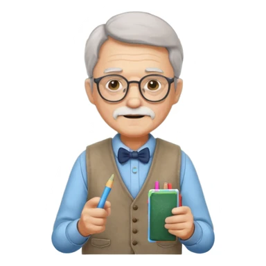 Man teacher: old, wearing vest, wearing glasses, hold chalk on their hand sticker