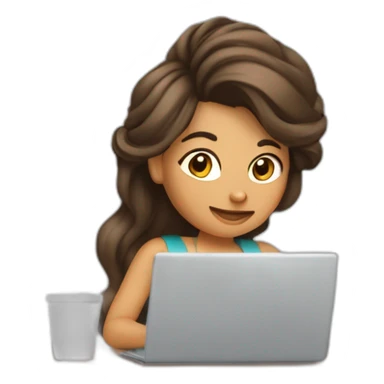 mujer de cabello castaño trabajando de forma remota con su laptop sticker