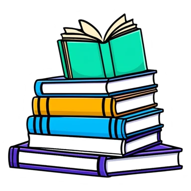 Stack of books with bookmark sticker