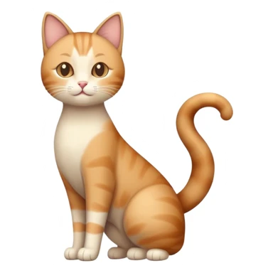 standing cat with tail raised, soft brown and beige colors, friendly calm expression, natural pose, warm lighting, flat illustration sticker