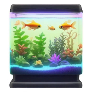 Rectangular fish tank with cute fish, beige lid and wedgesk with plants inside  and glow tetra fish in neon colors  sticker