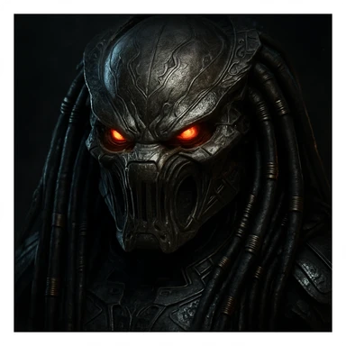 Yautja (Predator) mask with an angry, aggressive expression, detailed sci-fi design sticker