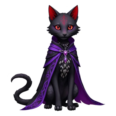 Kawaii feral, four-legged gothic dark badass black, red, purple, beautiful pretty elegant divine edgy feline-vernid-sergal-Trico-fursona-animal-creature, full body, with intricate detailed markings, silken shawl sticker