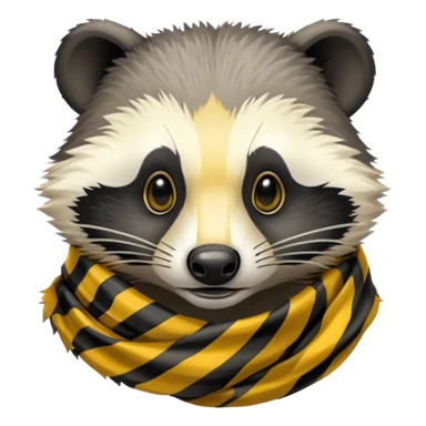 badger head with yellow and black striped scarf, simple and expressive sticker