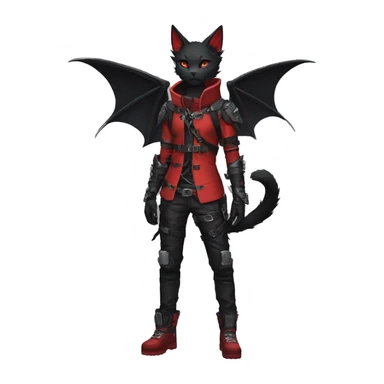 Anthro cool cute edgy elegant pretty black punk techwear red fantasy nargacuga-bat-cat-Fakemon collar harness warrior full body sticker