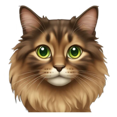 Long-haired, brown and brown calico cat with green eyes  sticker