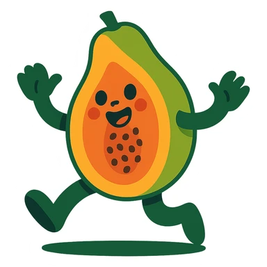 papaya character mid-dance, arms and legs in motion, joyful expression sticker