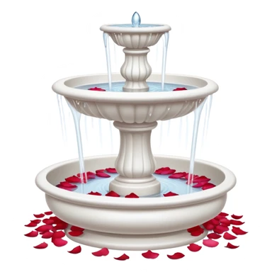 A white romantic porcelain fountain with rose petals scattered around sticker