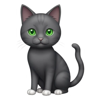full body gorgeous solid dark grey cat with green eyes, white paws and white whiskers playing sticker