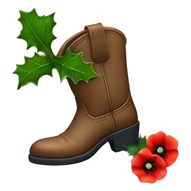 Cow boy boot with a holly and poppy sticker