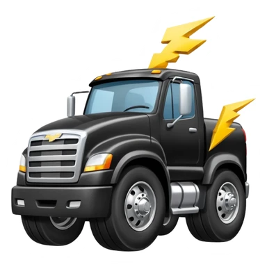 A front semi steer tire that is flat getting stuck by a lightning bolt add highway sticker