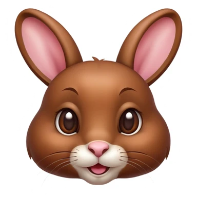 Cinematic Cute Brown Rabbit Portrait Emoji, Head tilted playfully and inquisitively, featuring a glossy, velvety brown fur with perky ears, round, sparkling brown eyes filled with curiosity, Simplified yet irresistibly adorable features, highly detailed, glowing with a warm, friendly glow, high shine, affectionate and lively, stylized with a touch of whimsy, bright and endearing, soft glowing outline, capturing the essence of a mischievous yet loving bunny, so playful it feels like it could hop out of the screen and into your arms! sticker