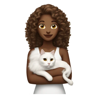 long curly haired brown skinned lady holding white cat  sticker