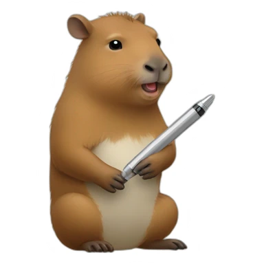 cute Capybara eating a pen and a bird on his back sticker