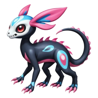Shiny Duskull-Salandit-Sylveon-Fakémon-hybrid-creature (full body)  sticker