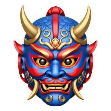 blue and red and golden samurai oni mask sticker