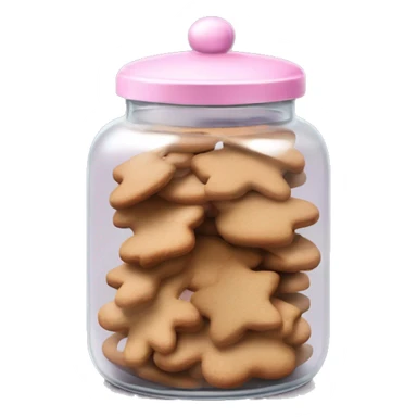 Realistic glass cookie jar with light pink lid full of gingerbread cookies isolated.  sticker