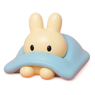 cream bunny lying under blanket, only eyes showing, vinyl figure style sticker
