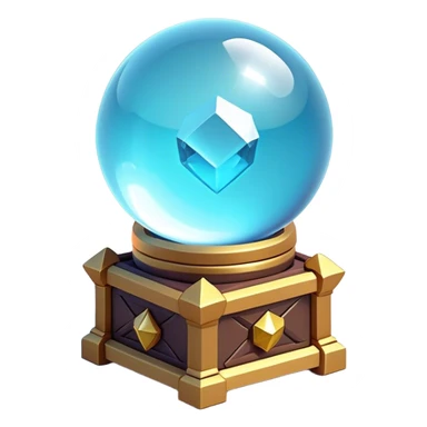 Clash of Clans aesthetic: Cinematic Playful 3D Isometric Crystal Ball Emoji, rendered in a 3D vector-style similar to standard emojis with minimal shading and bold, simplified shapes. A compact, distinct form with signature details, softly glowing with a fantasy RPG magic charm. Simplified yet unmistakably iconic, highly detailed and consistent, glowing with a soft radiance and high shine. Stylized with a touch of heroic grandeur and a soft glowing outline, capturing the essence of a beloved gaming relic with a friendly, playful manner! sticker