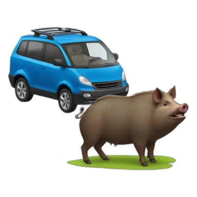 wild boar and blue car sticker