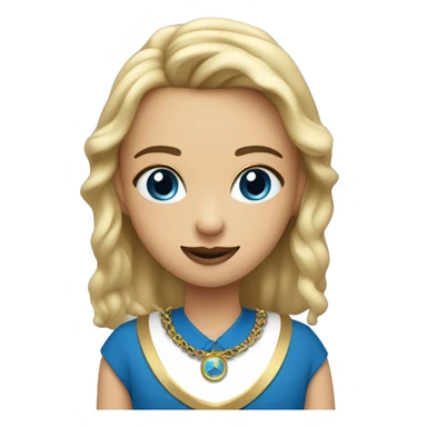 rubia con ojos azules con tirantes negros y un collar dorado simple en el cuello sticker