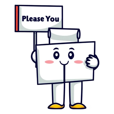 Character holding a sign that says please and thank you sticker